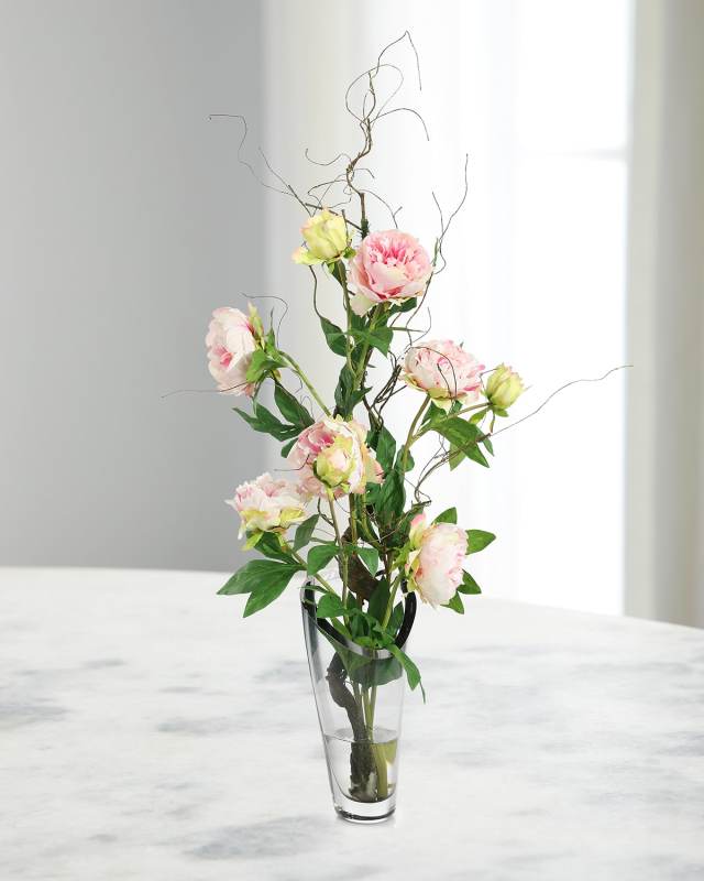 Smoky Glass Peonies 42" Faux Floral Arrangment in Glass Vase
